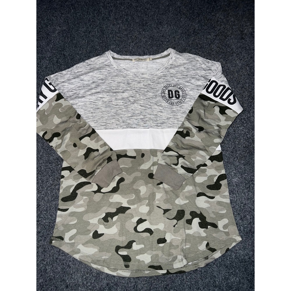 Chance Or Fate Womens Large Gray Camo Space Dye Colorblock Long Sleeve Top DG